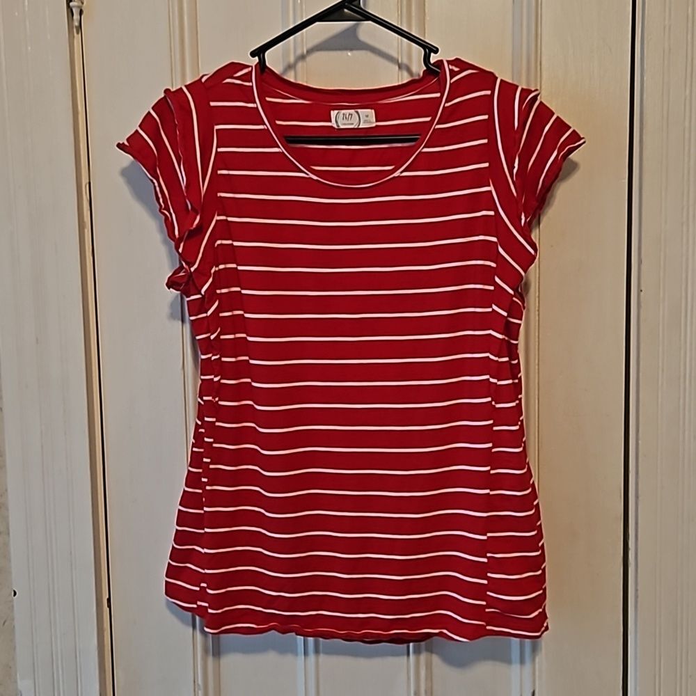 Maurices Red White Striped Double Ruffled Sleeve Top Medium